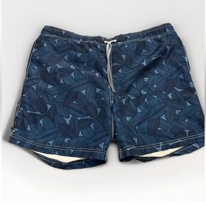 LANDS' END Mens Swim Trunks Ocean Water Blue Tropical Large 36-38 Vacation Lined